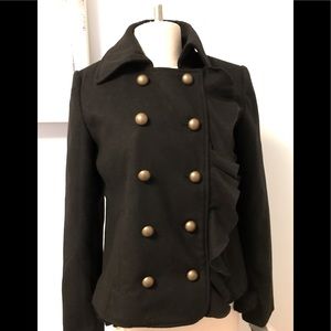 New DKNY Back ruffled pea coat jacket small